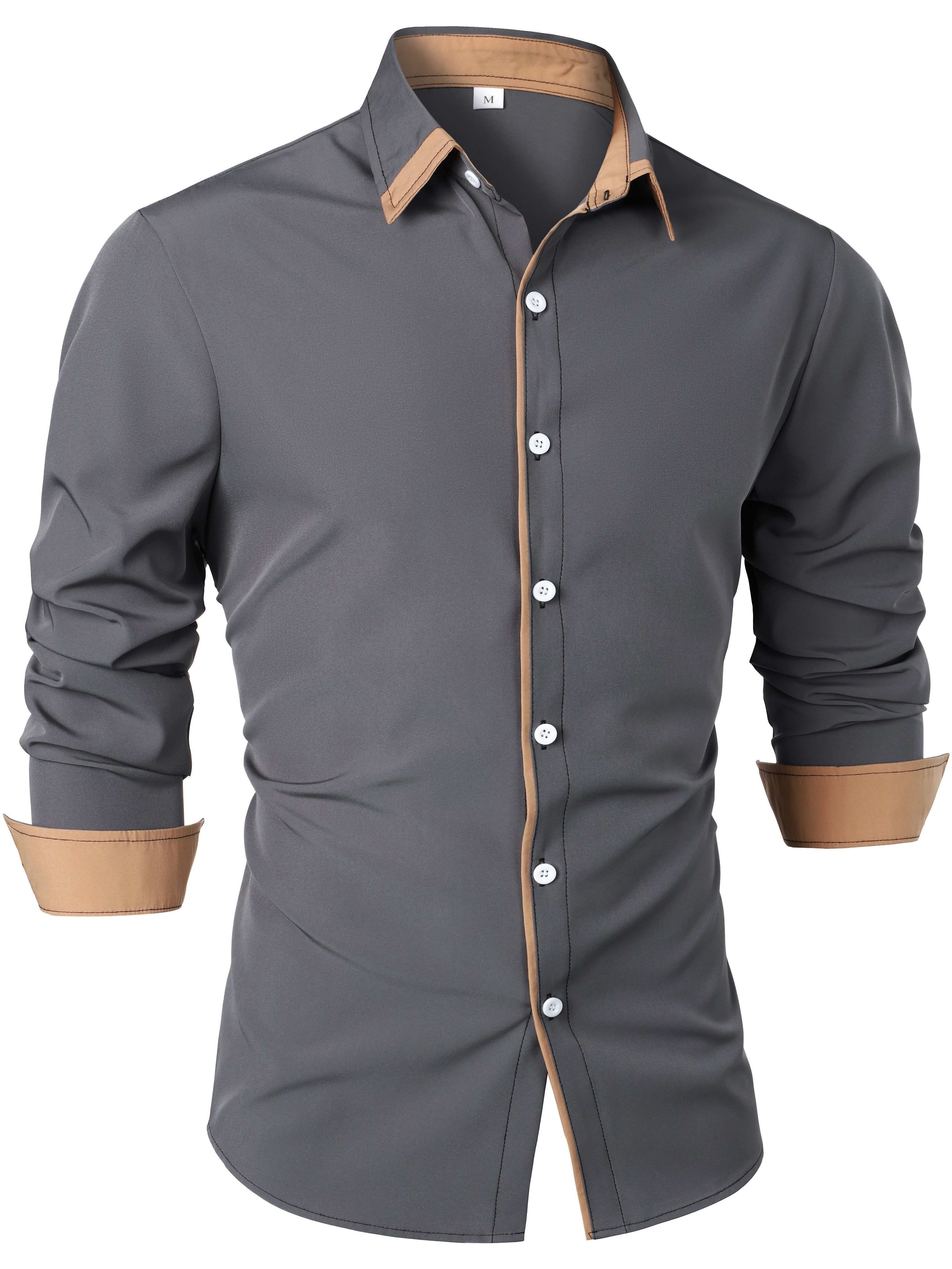 Contrast Color Long Sleeve Statement Trim Shirt - Men's Casual Trim